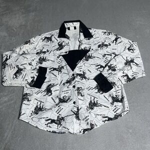 Vintage Rough Rider Circle T Shirt Womens Large Black White Cowboy Horse Print